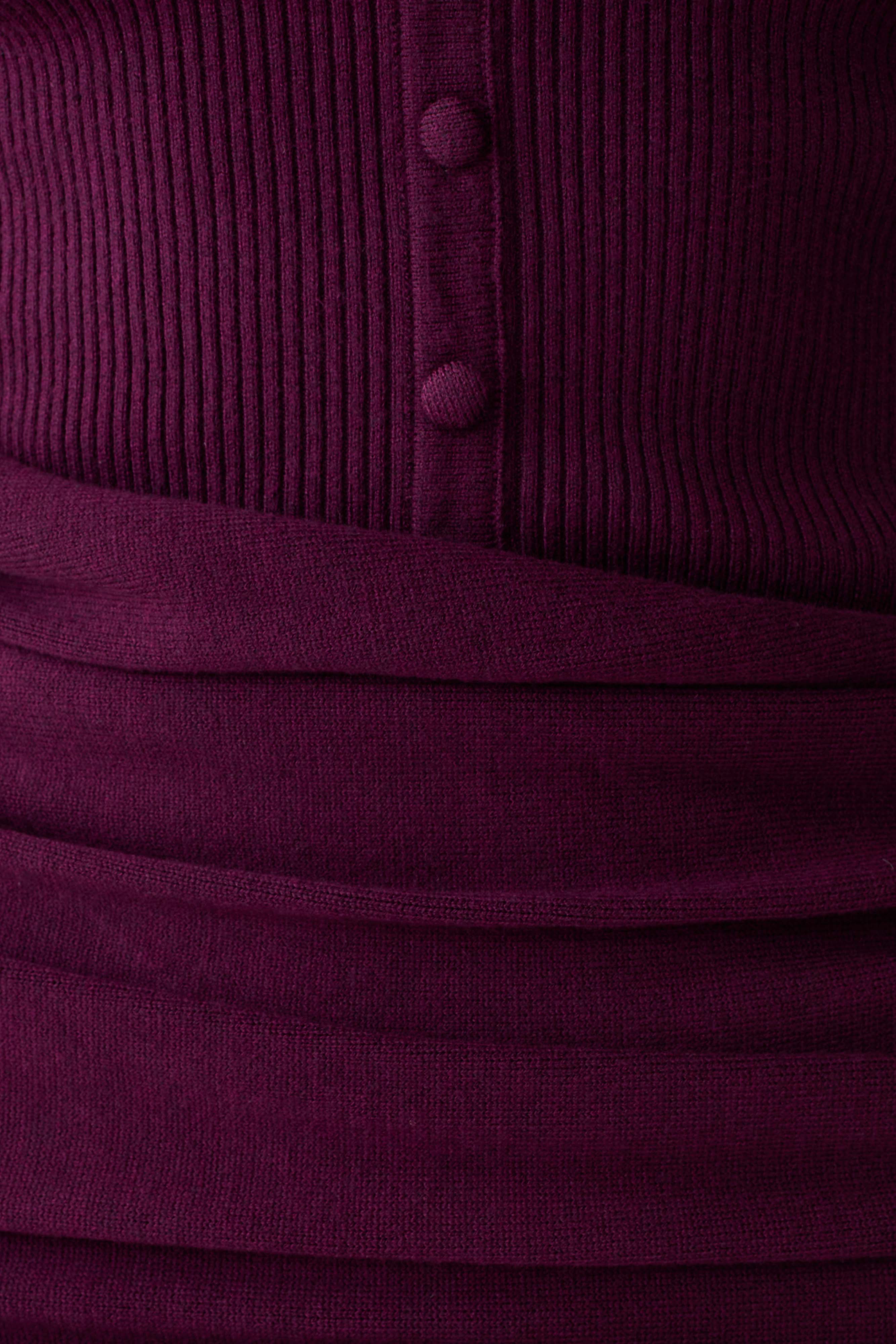 Agness Long Sleeve Button Up Knit Dress Plum