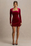 Irresistible Burgundy Velvet Square Neck Mini Dress