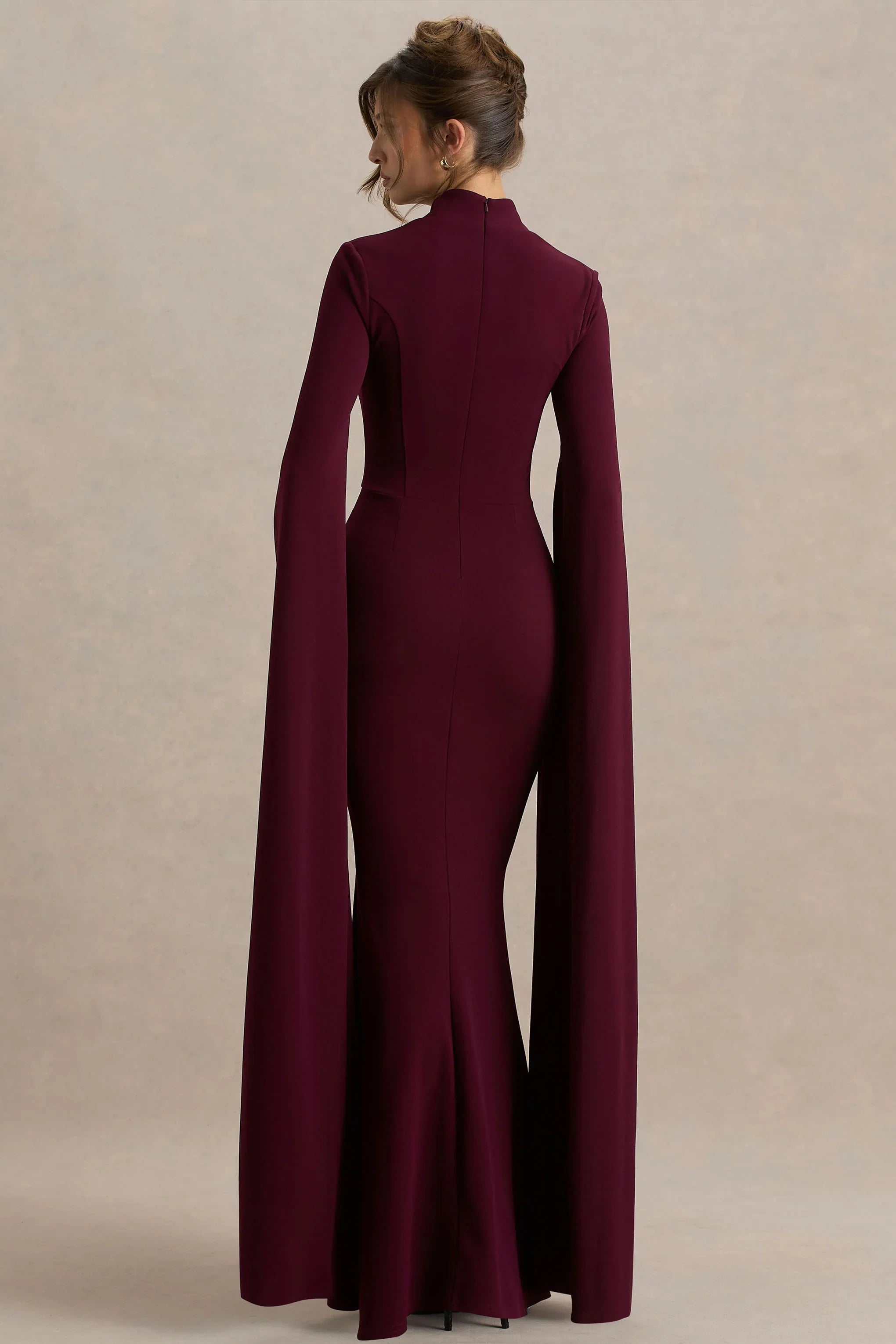Esme Burgundy Square Neck Maxi Dress With Cape Sleeves