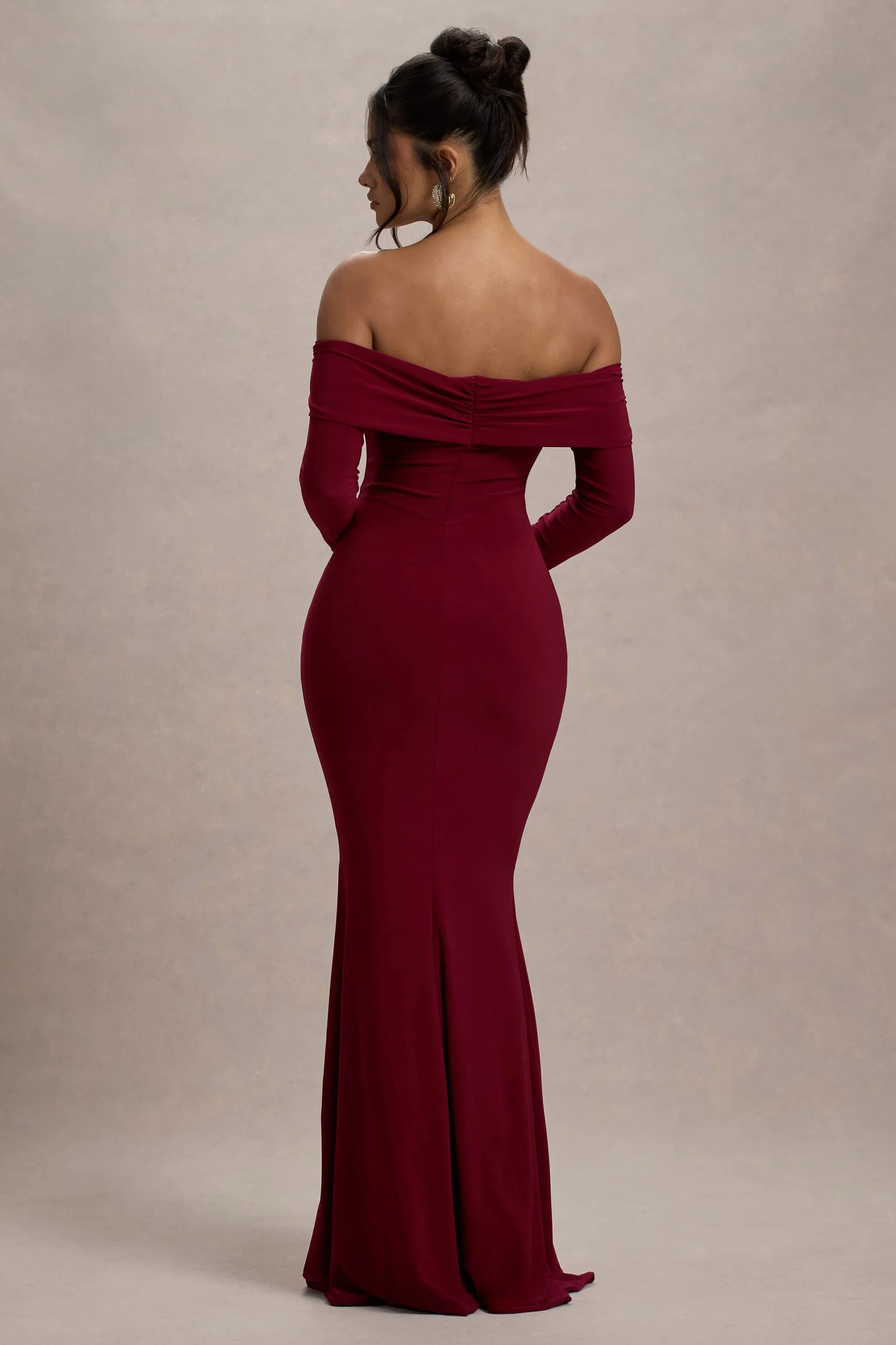 Amaia Berry Bardot Long Sleeve Maxi Dress