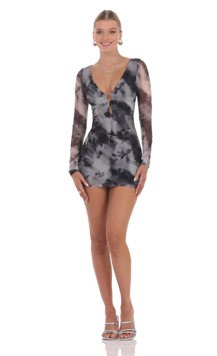 Midnight Print Bodycon Dress in Grey
