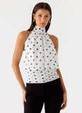 Willow Chiffon Top White Polkadot