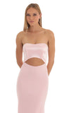 Satin Corset High Low Crepe Maxi Dress in Pink