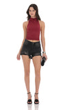 Distressed High Waisted Denim Shorts in Black