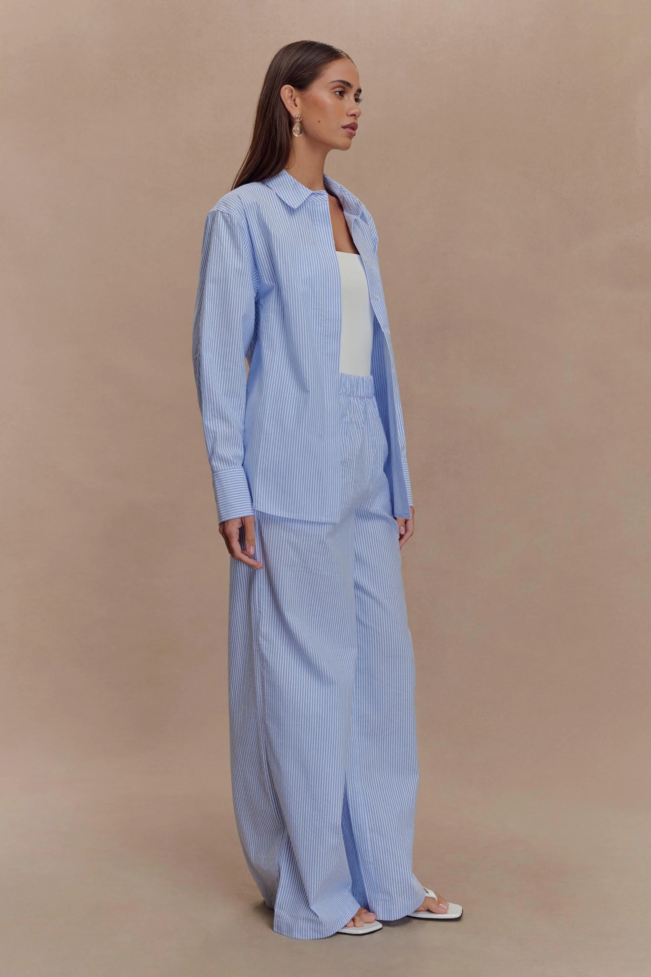 Hansen Wide Leg Pants Blue Pinstripe