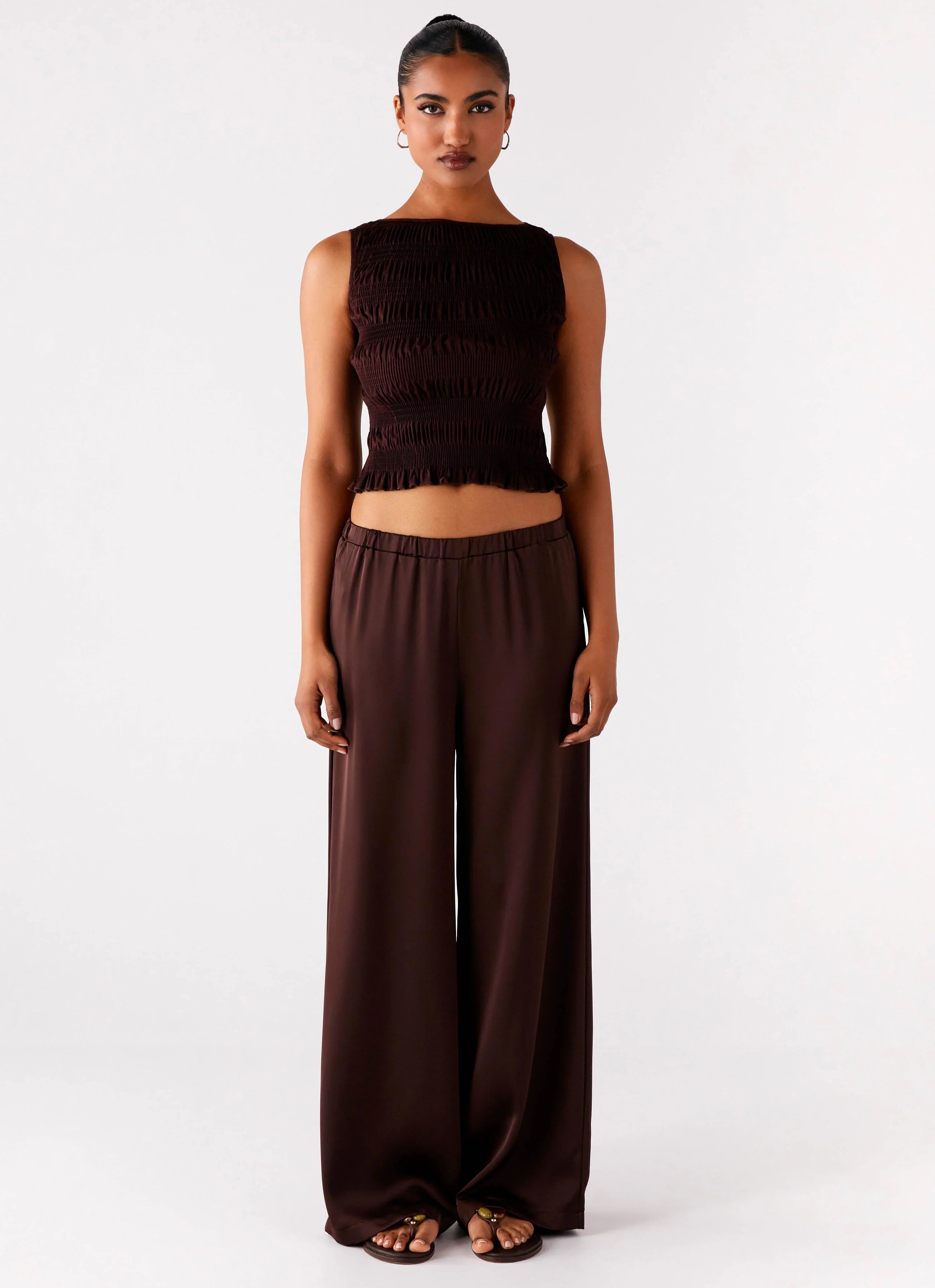 Palm Cove Satin Pants Chocolate