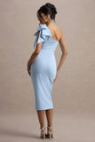 Ambretta Powder Blue One Shoulder Midi Dress With Bow