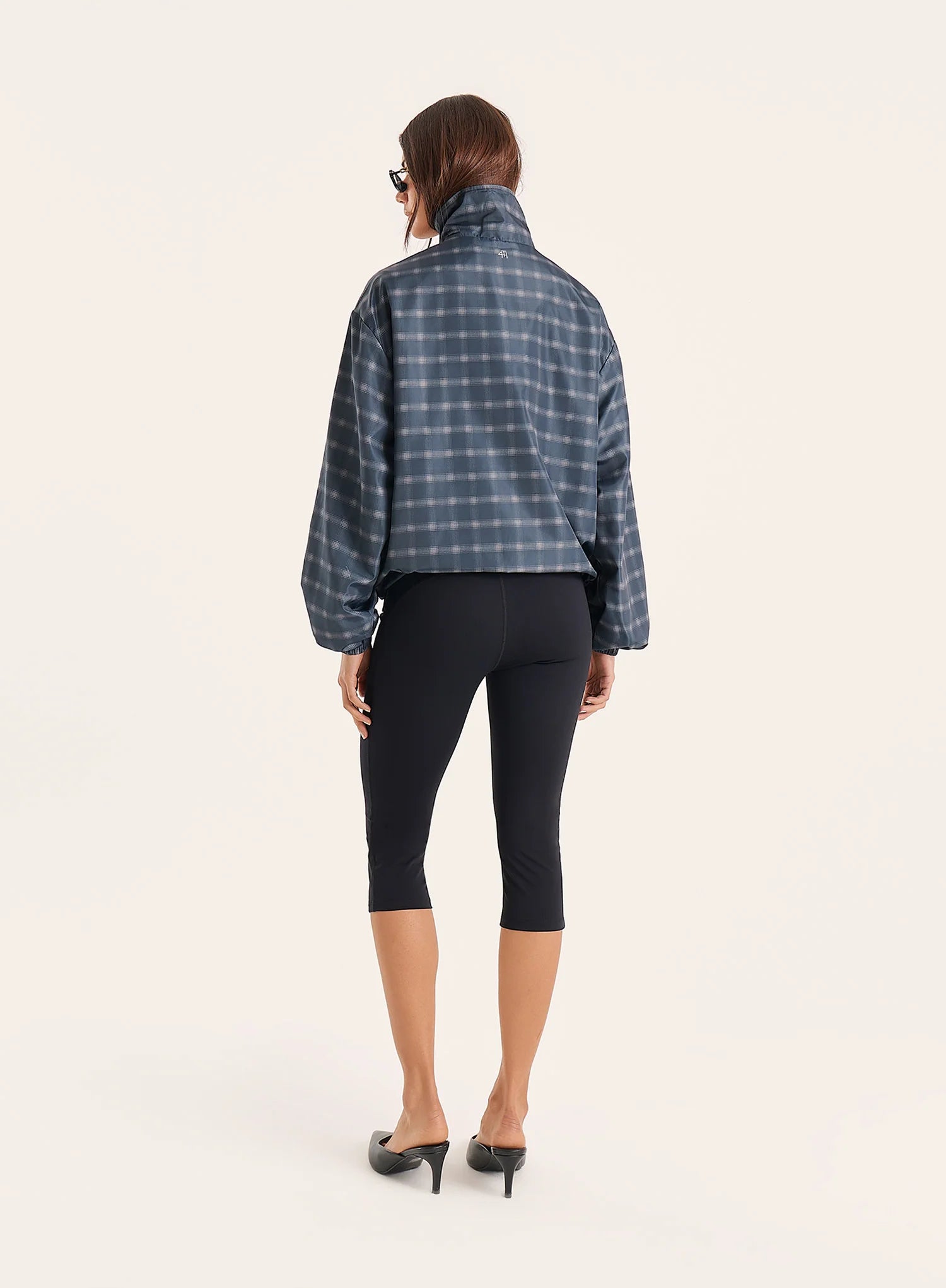 Check Print Funnel Neck Windbreaker Jacket