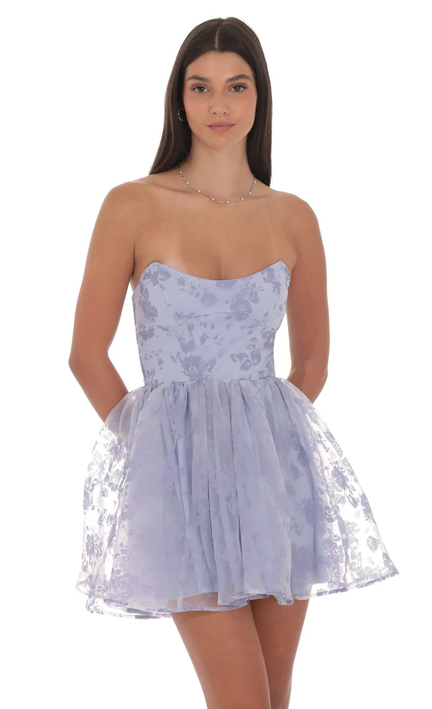 Floral Corset A line Dress in Lavender