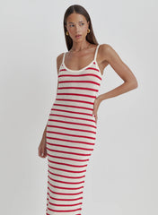 Red And White Stripe Knitted Maxi Dress