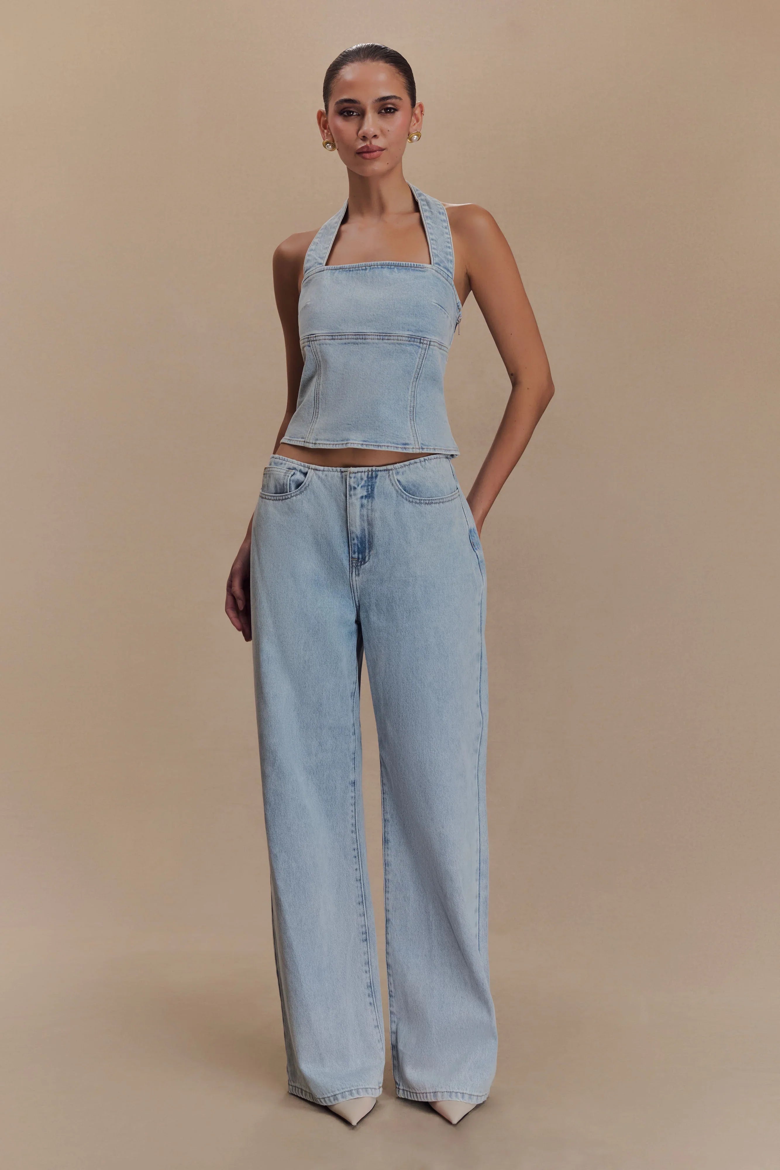 Caitlin Mid Rise Denim Jeans Light Blue
