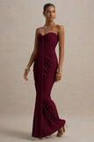 Ali Burgundy Sweetheart Ruched Wrap Maxi Dress