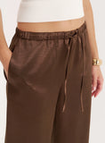 Chocolate Satin Elasticated Waist Wide Leg Trouser