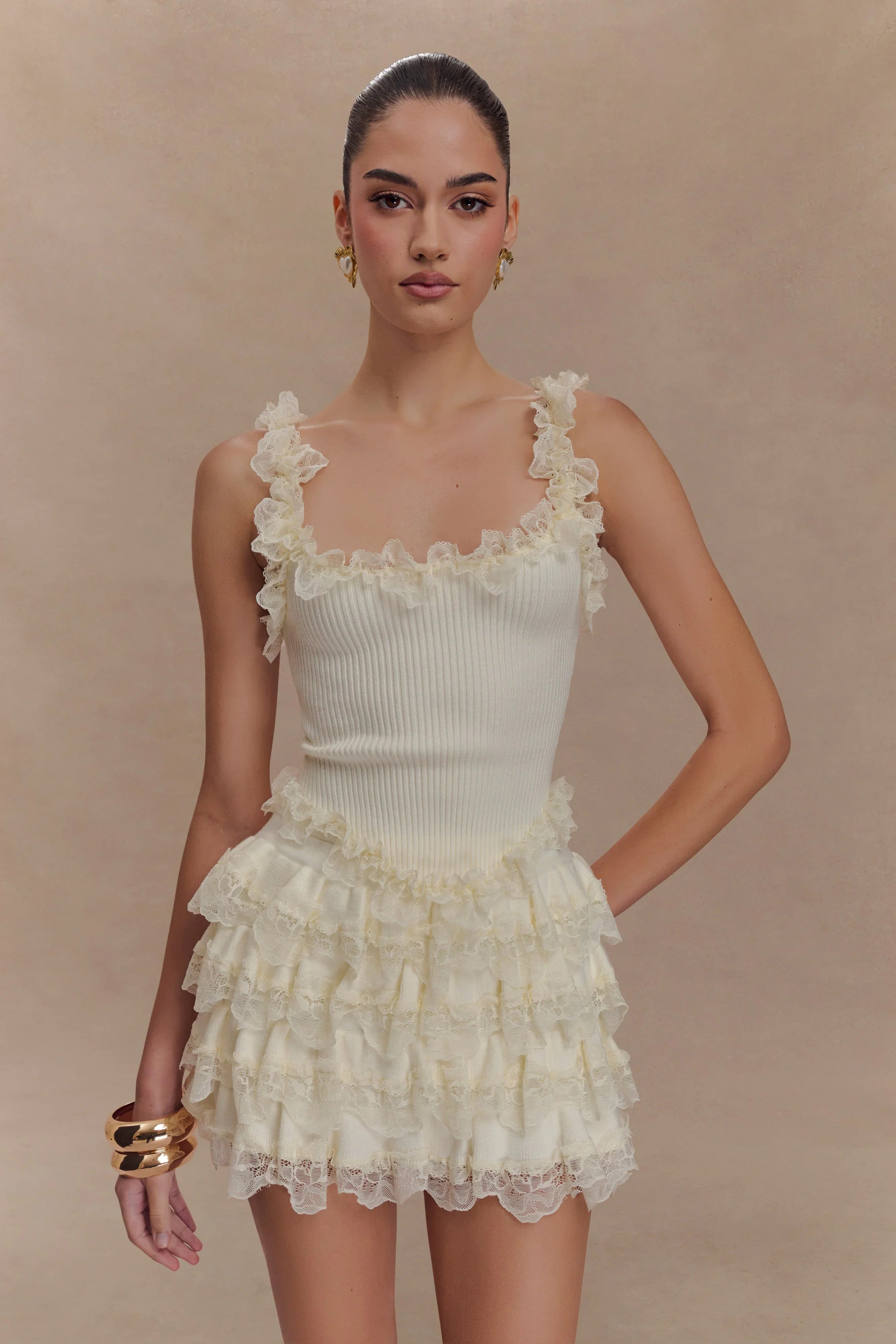 Margaret Lace Ruffle Mini Skort Cream