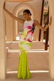 Marlo Lime Floral Print High Neck Maxi Dress