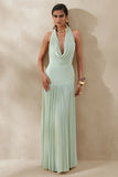 Verity Green Cowl Neck Maxi Dress With Sheer Skirt