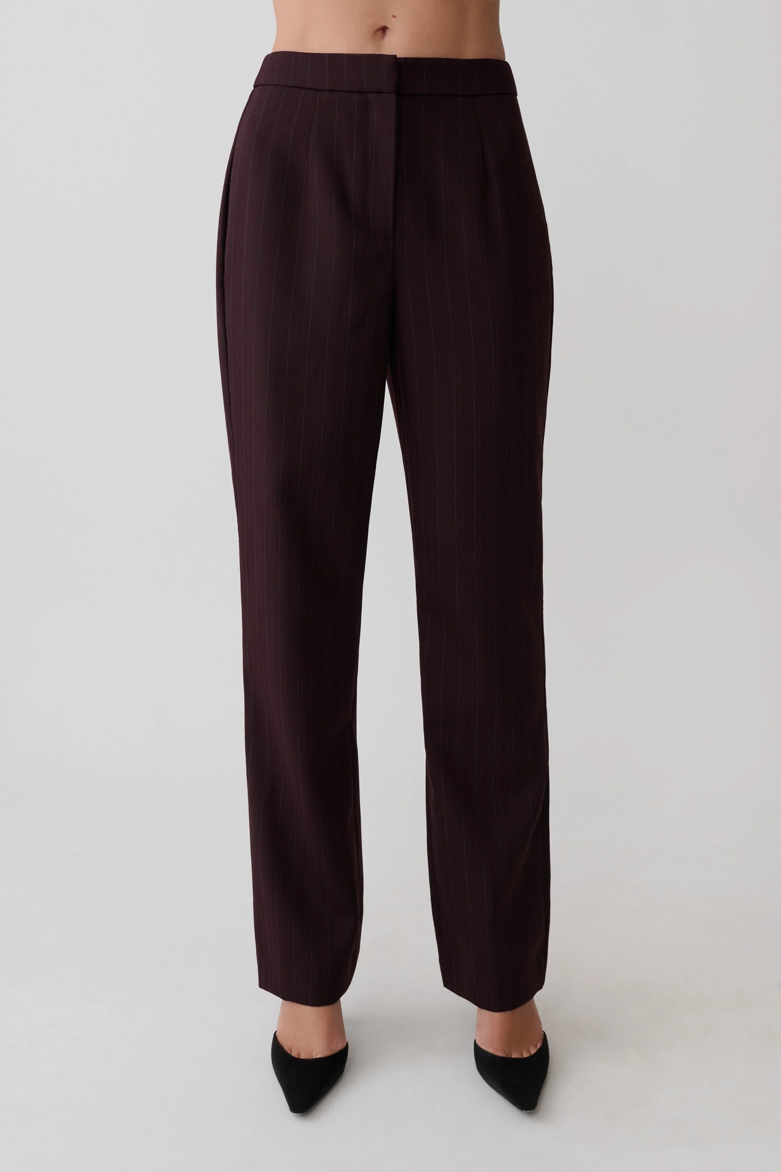 Agatha Straight Leg Suiting Pants Plum Pinstripe