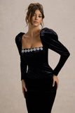 Tazmin Black Velvet Embellished Square Neck Top