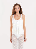 Off White Tie Front Crochet Top
