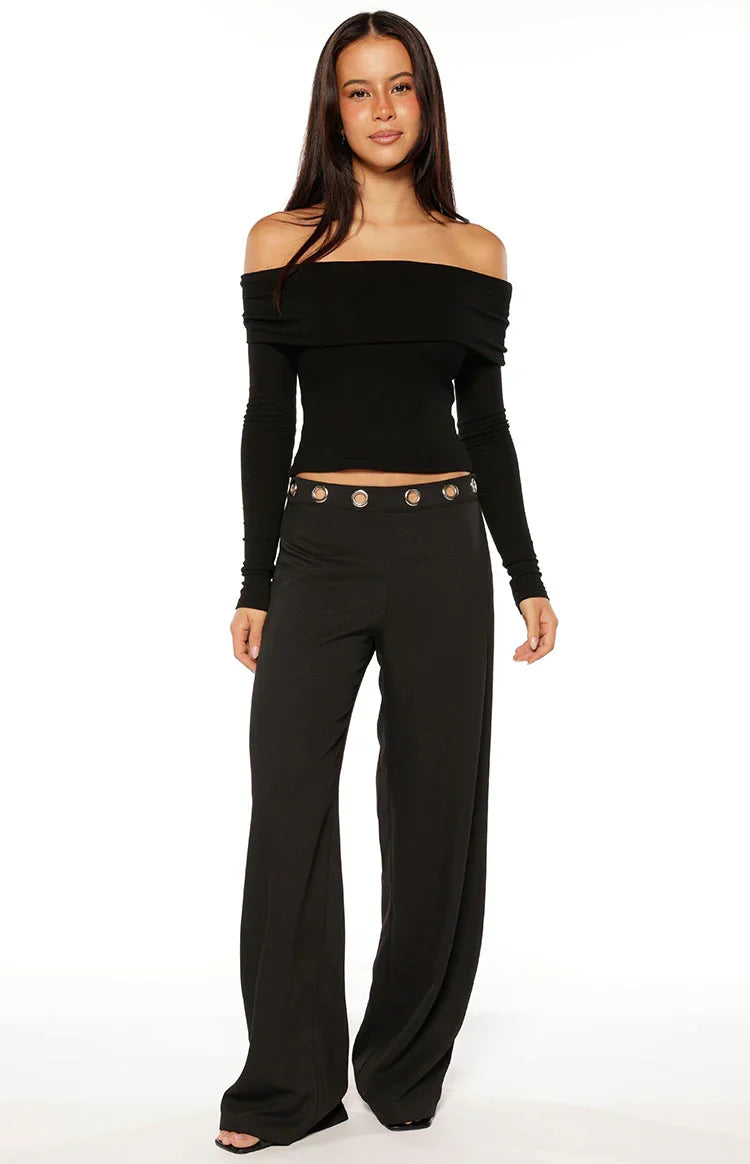 Devotion Black Eyelet Straight Leg Pants
