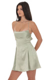 Satin Draped A Line Dress in Sage
