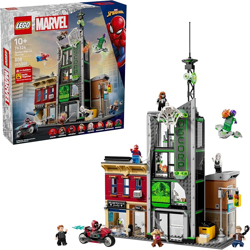 LEGO Marvel Spider Man vs Oscorp Building Toy Pretend Play Set W 8 Toy Minifigures for Boys Girls Ages 10 Super Hero Building Blocks for Preteens Idea for Birthdays 76324