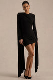 Zora Black Crew Neck Mini Dress With Knot And Sash Detail
