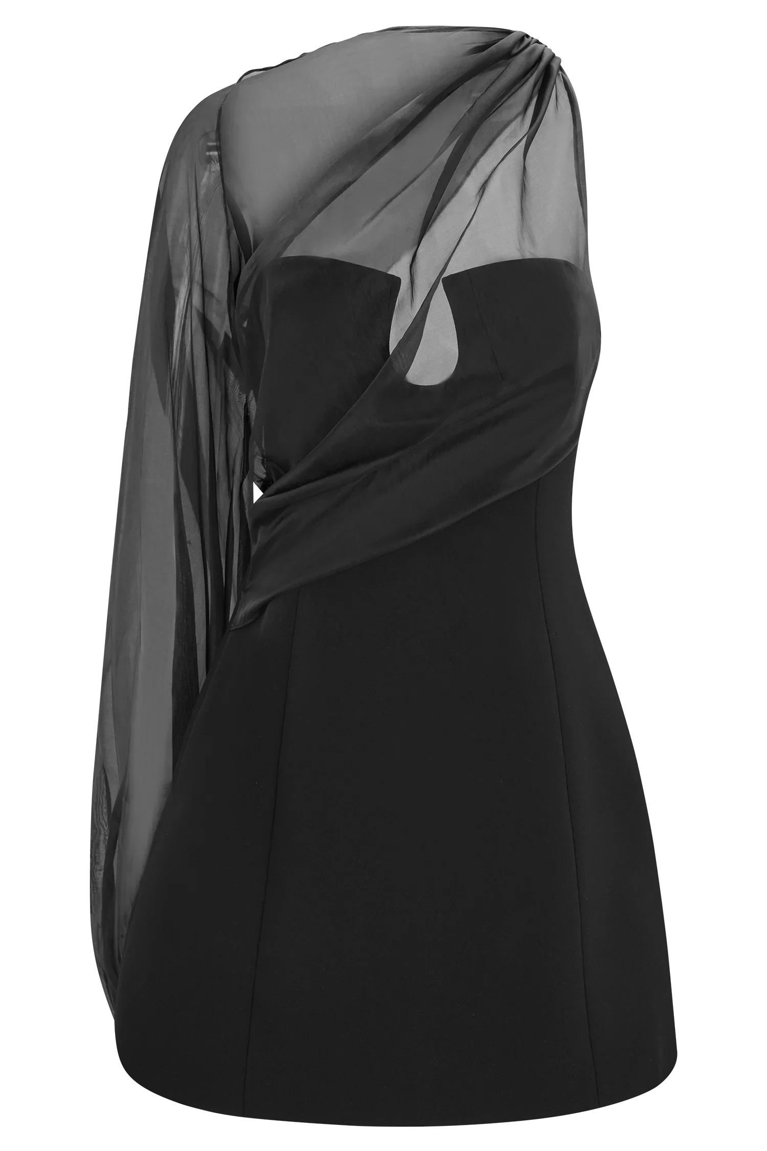 Effie Organza One Sleeve Mini Dress Black
