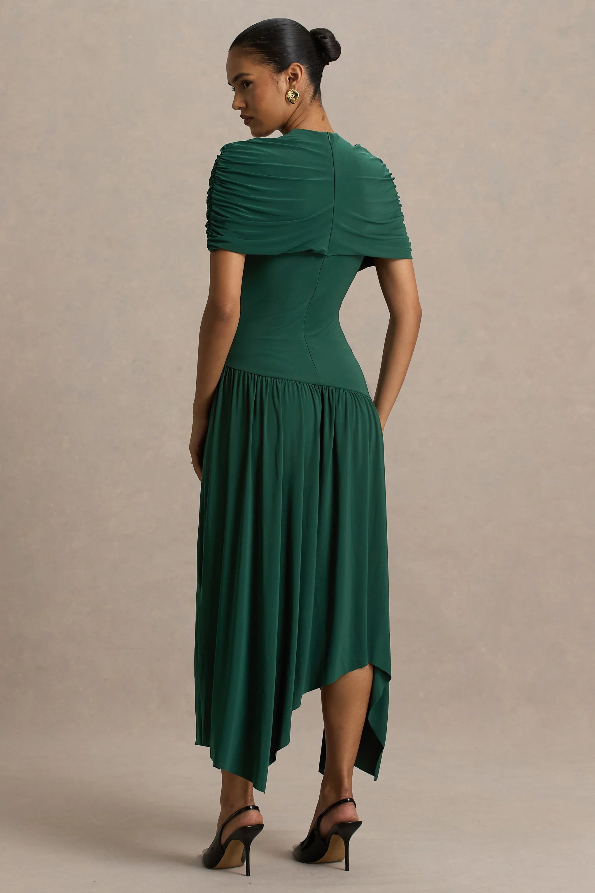 Ione Teal Wrapped Midi Dress With Hanky Hem