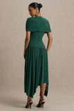 Ione Teal Wrapped Midi Dress With Hanky Hem