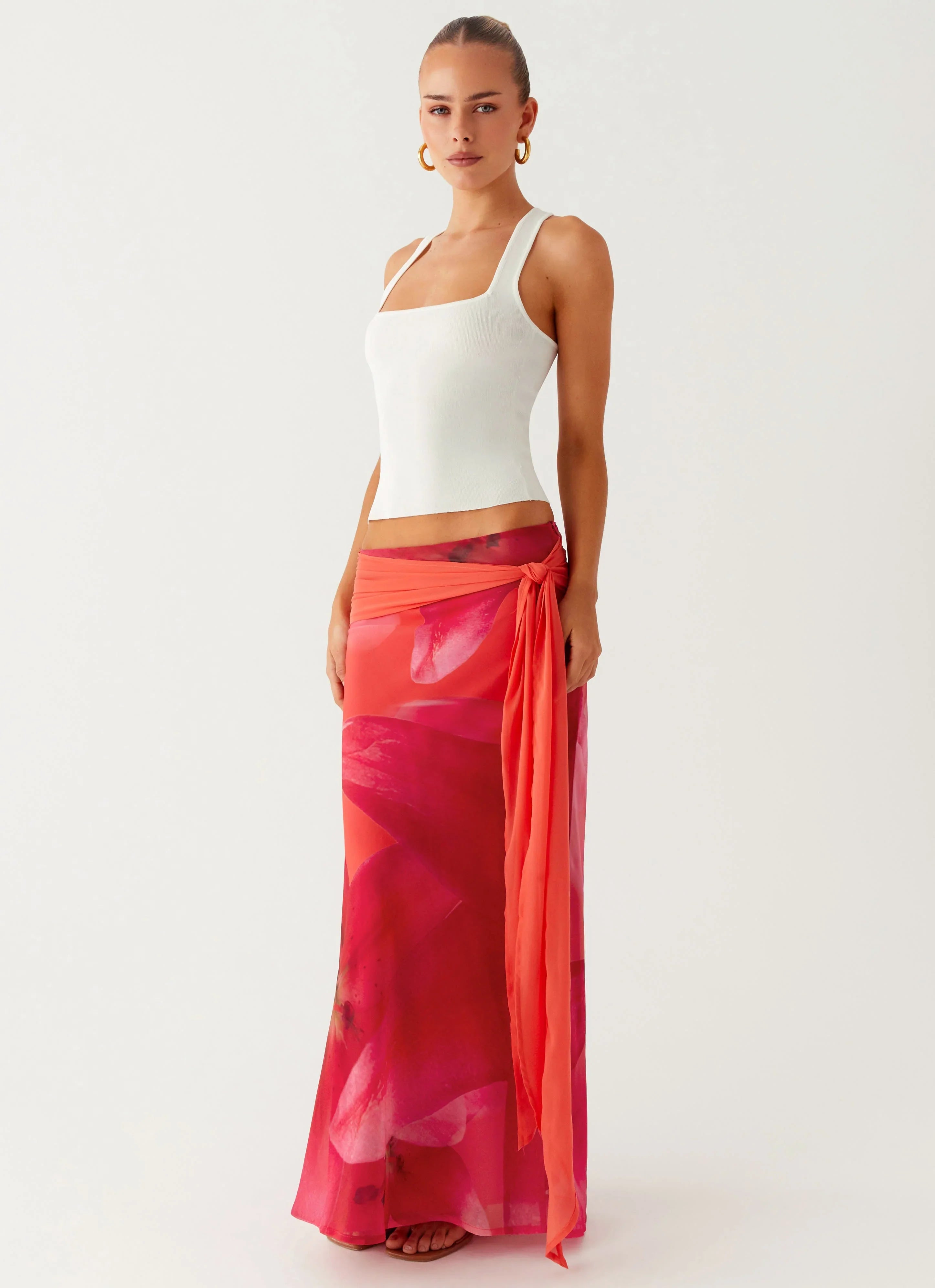 Raya Maxi Skirt Peach Watermelon Flower