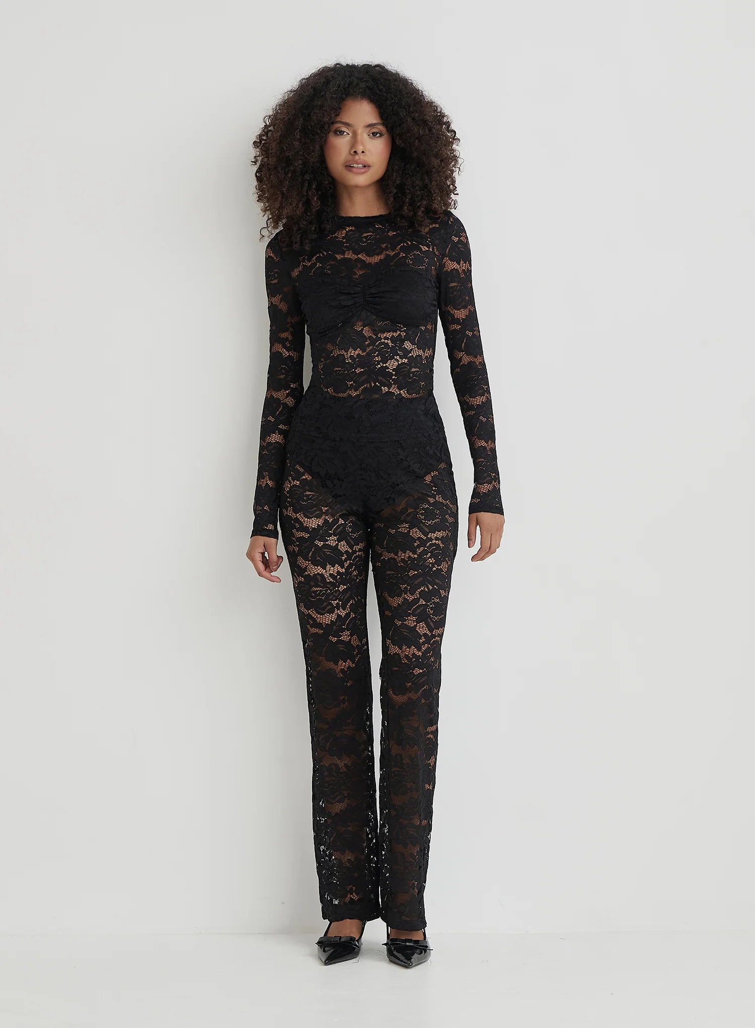 Black Lace Long Sleeve Bust Detail Top