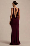 Mallie Burgundy Cowl Neck Maxi Dress With Open Back And Gathered Detailing