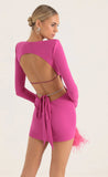 Crepe Shoulder Pad Cutout Dress in Pink