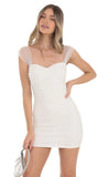 Ruched Mesh Dress in White