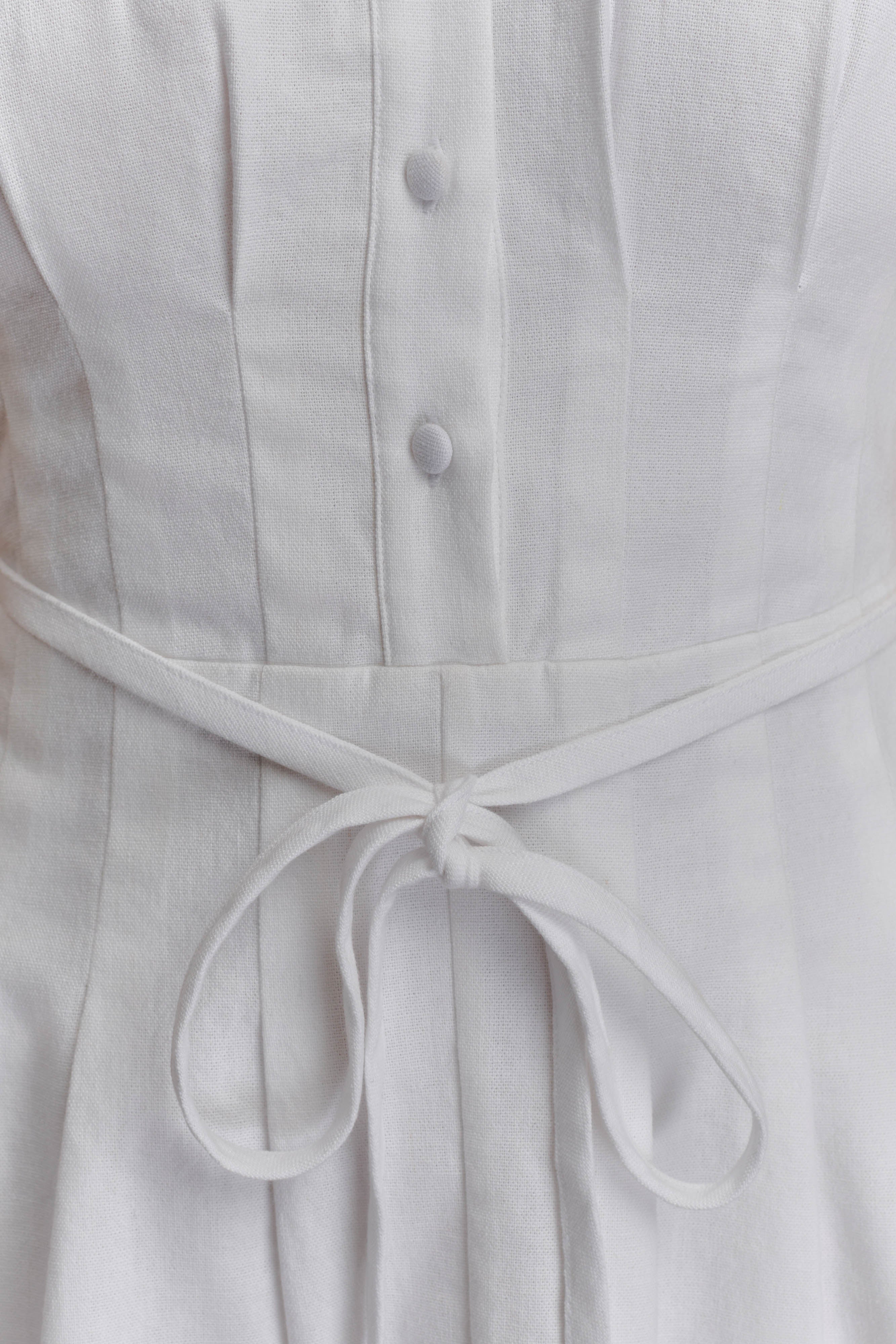 Aysha Buttoned Linen Mini Dress White