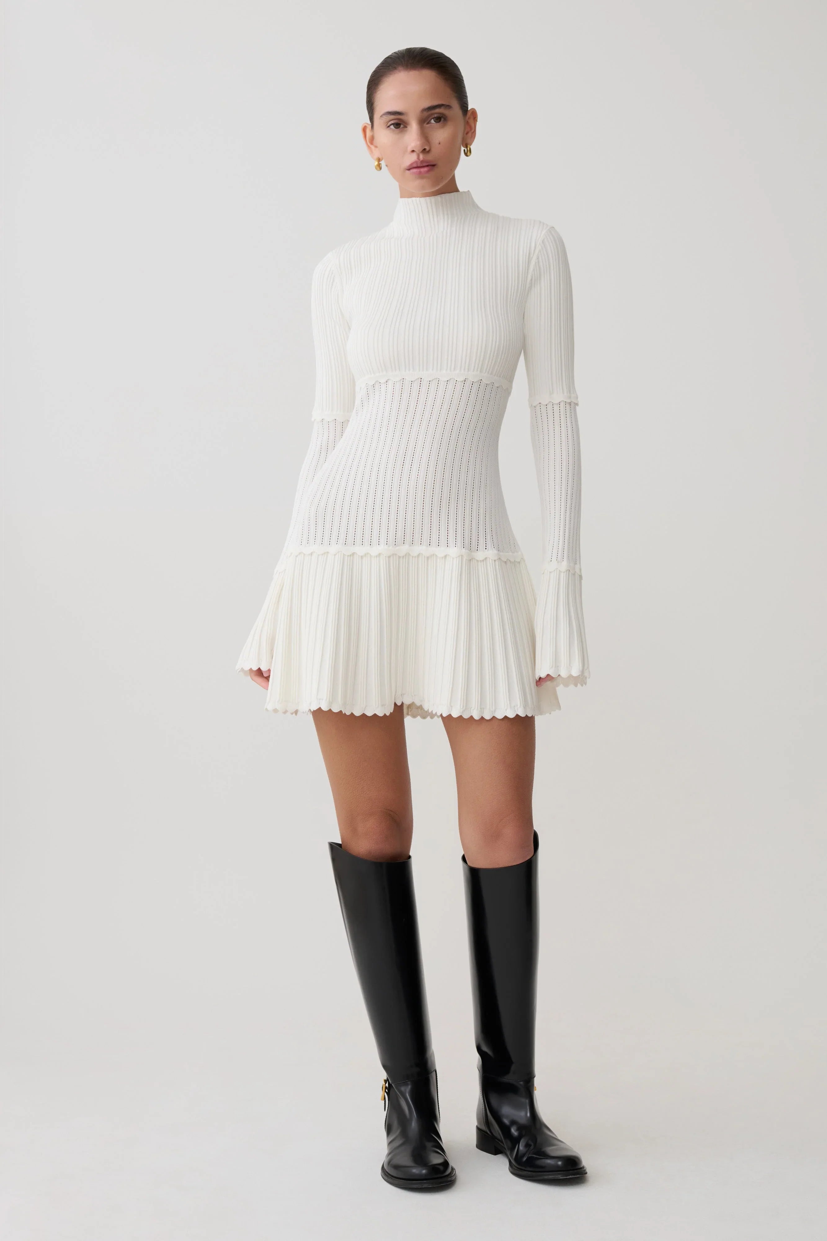 Adena Pointelle Knit Mini Dress Ivory