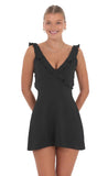 Ruffle V Neck Dress in Black