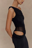 Callen One Shoulder Slinky Maxi Dress Black