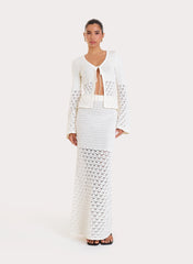 Cream Crochet Drop Waist Maxi Skirt