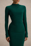 Eden Bottle Green High Neck Maxi Dress With Ruched Detailing