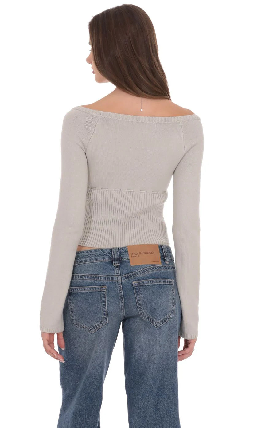 Knit Cinch Drawstring Top in Grey