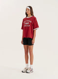 Red Contrast Trim Slogan T Shirt