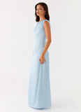 Heart Of Glass Satin Maxi Dress Blue