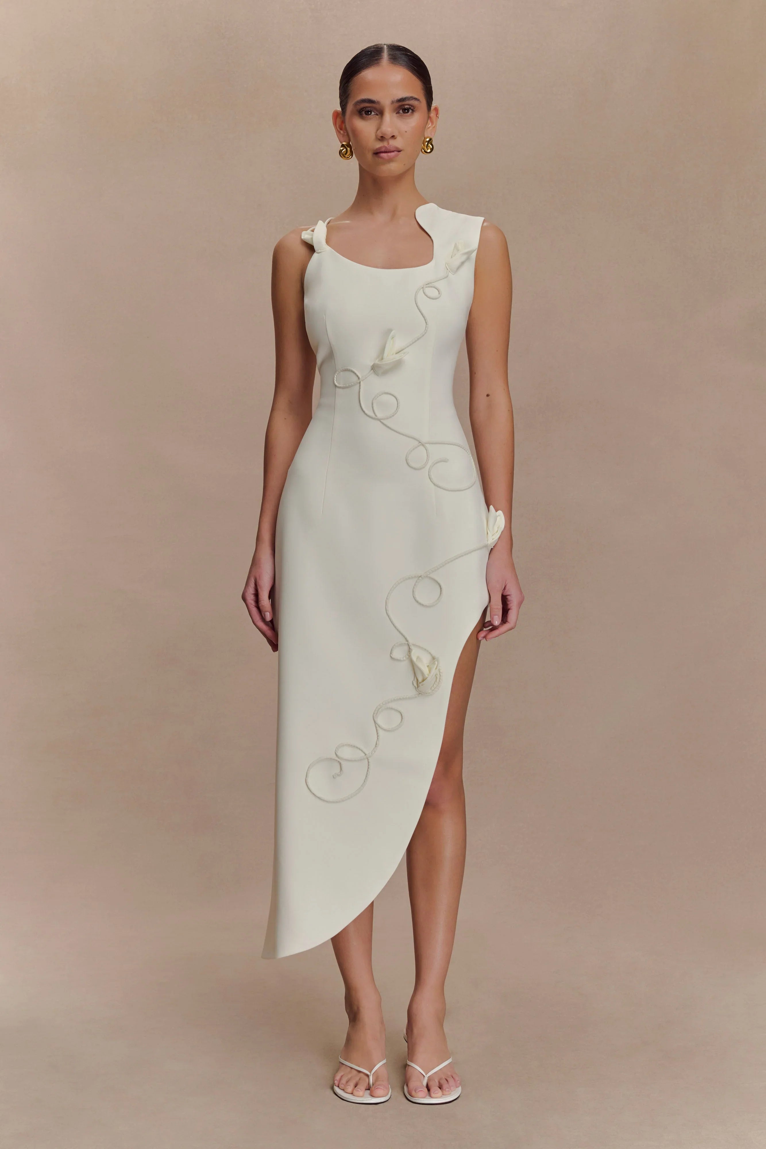 Virginia Suiting Embroidered Midi Dress White