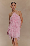 Marigold Ruffle Halter Mini Dress Powder Pink