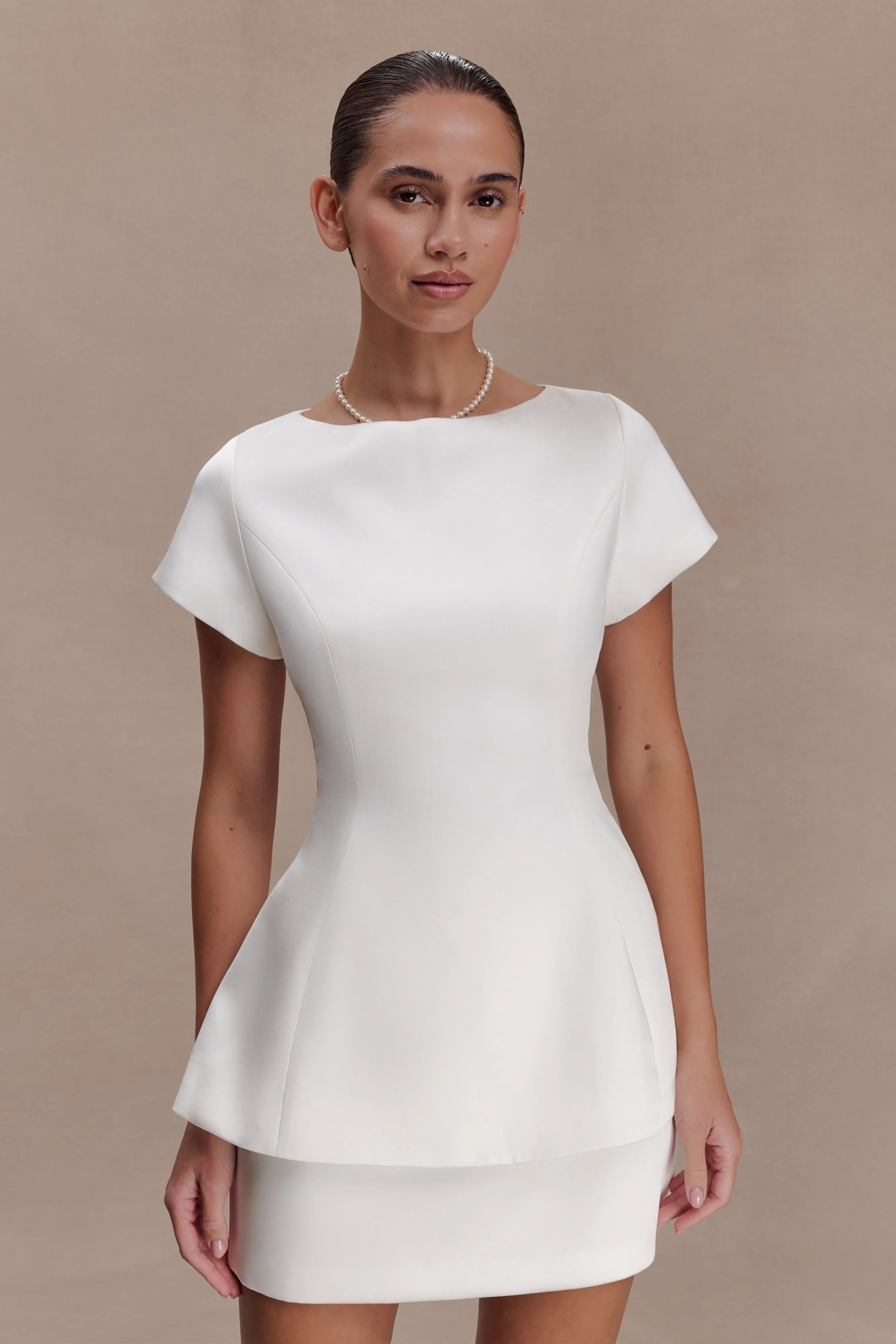 Adeline Short Sleeve Satin Top White