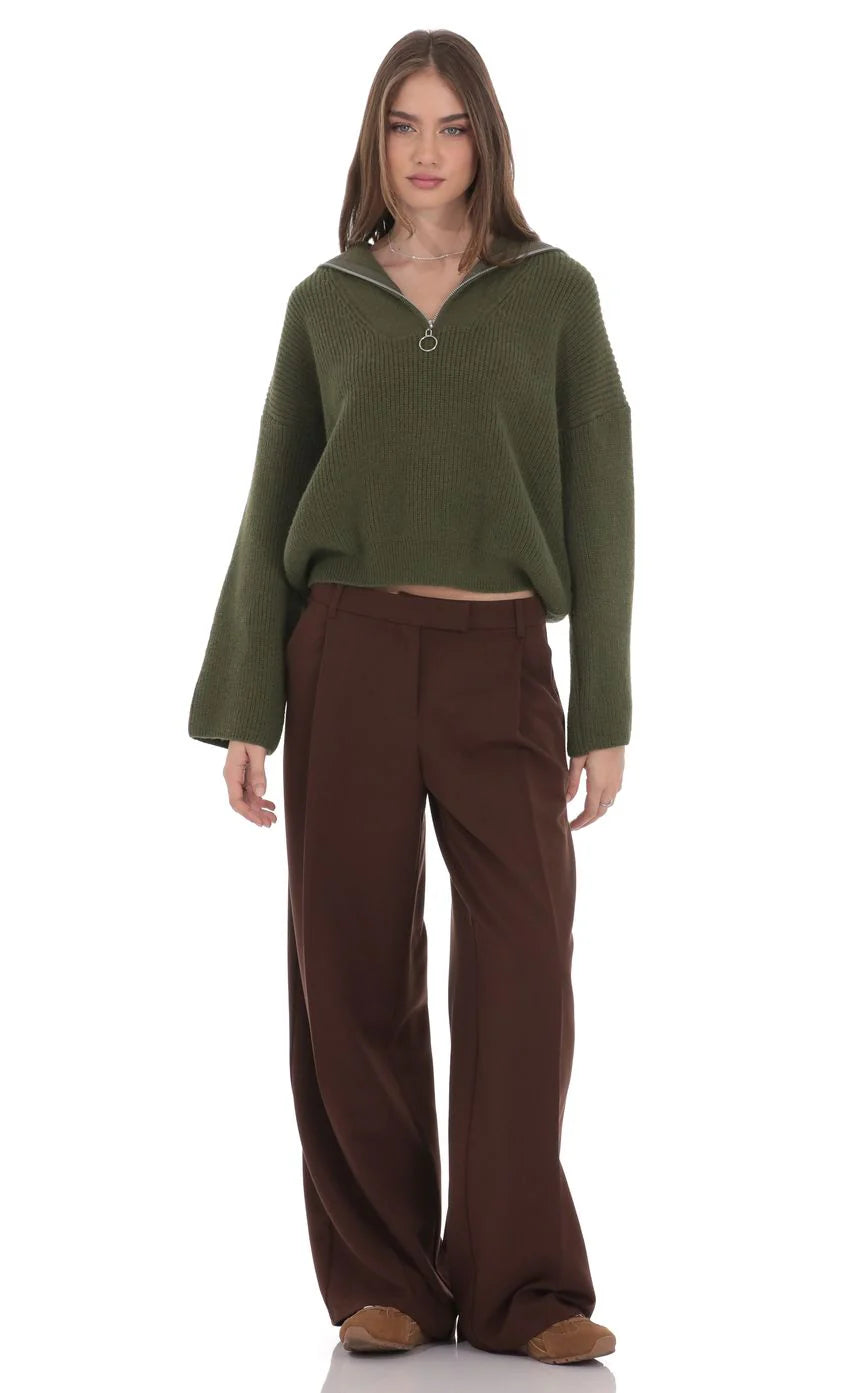 Knit Quarter Zip Jumper in Green