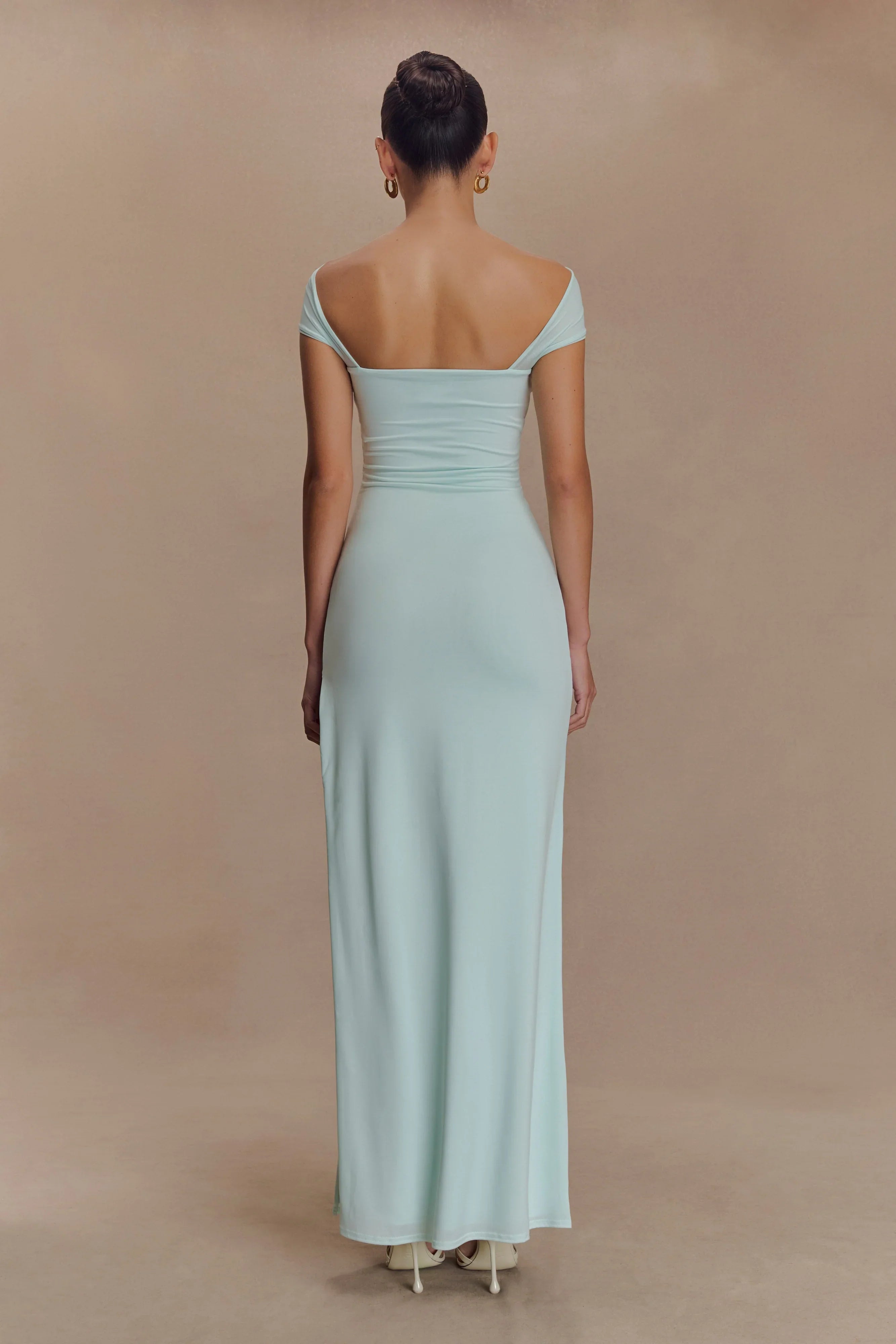 Aurora Slinky And Mesh Split Maxi Dress Lagoon