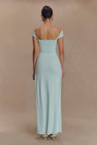 Aurora Slinky And Mesh Split Maxi Dress Lagoon
